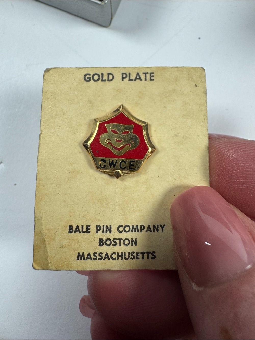 Vintage Bale Pin Company Boston Gold Plated CWCE Theater Mask Enamel Pin